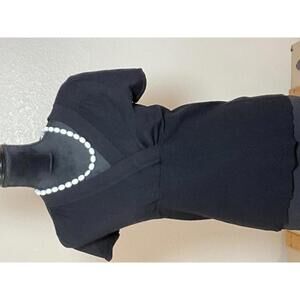 AB Studio Black Faux-Wrap Knit Top - Ribbed Empire Waist - Size Large